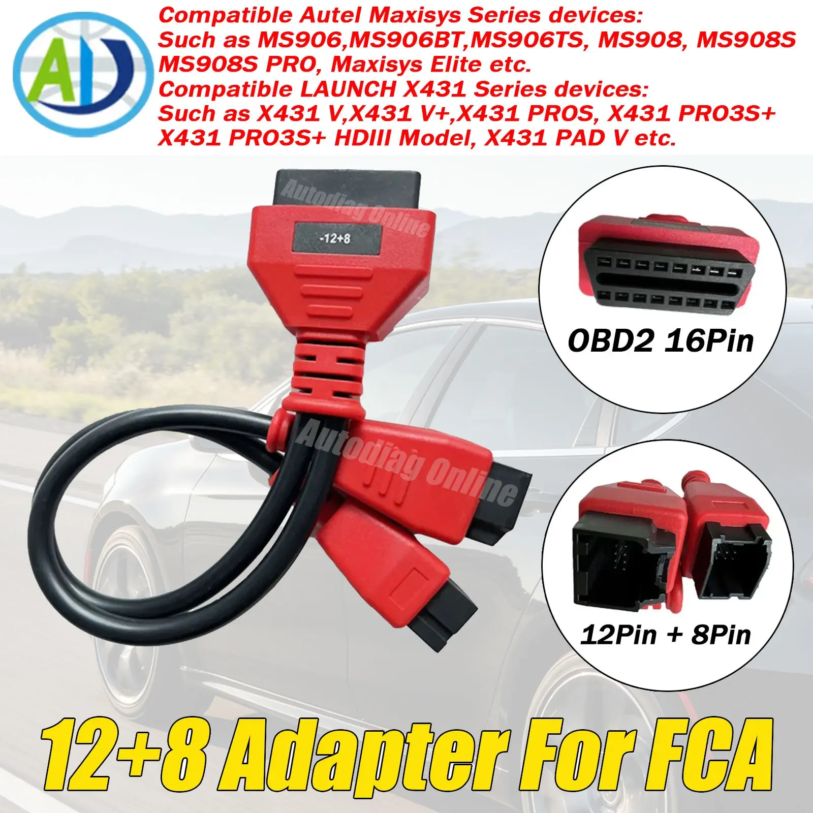 

For Chrysler FCA 12Pin 8Pin OBD2 Adapter Cable For Jeep/Dodge/Fiat For Autel MaxiSys/IM608 For Launch X431V OBD2 Dagnostic Cable