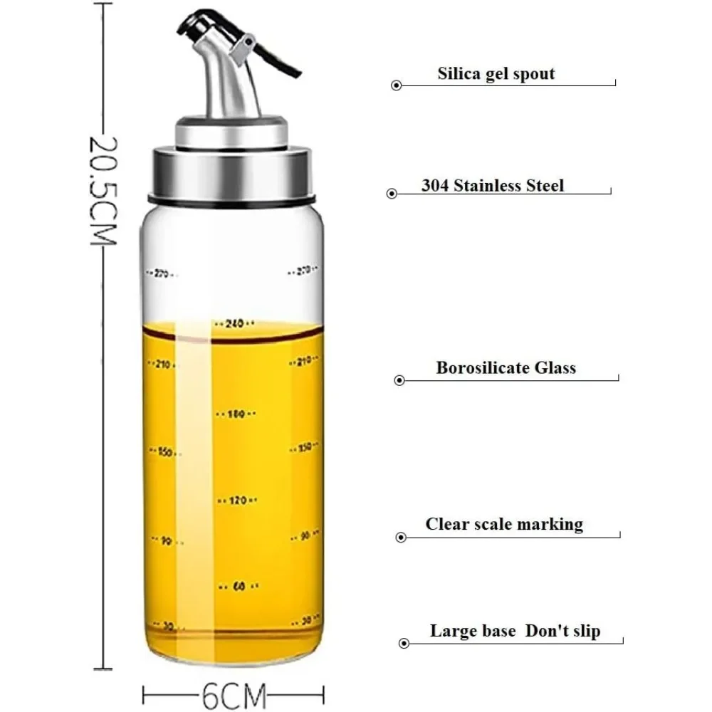 Olive Oil Dispenser, Liquid Condiment Container, 10 Oz Vinegar Dispenser with Drip Proof Cap, Graduated Kitchen Glass Oil Jug