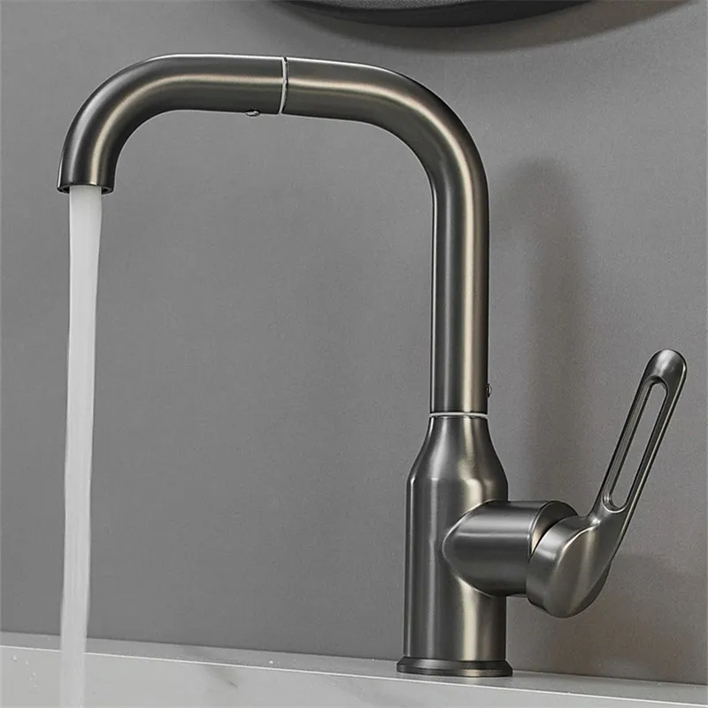 Basin Faucets Brass Sink Mixer Tap Hot & Cold Rotating New Bathroom Lavatory Kitchen Use Single Lever Handle Deck Mount Gun Grey