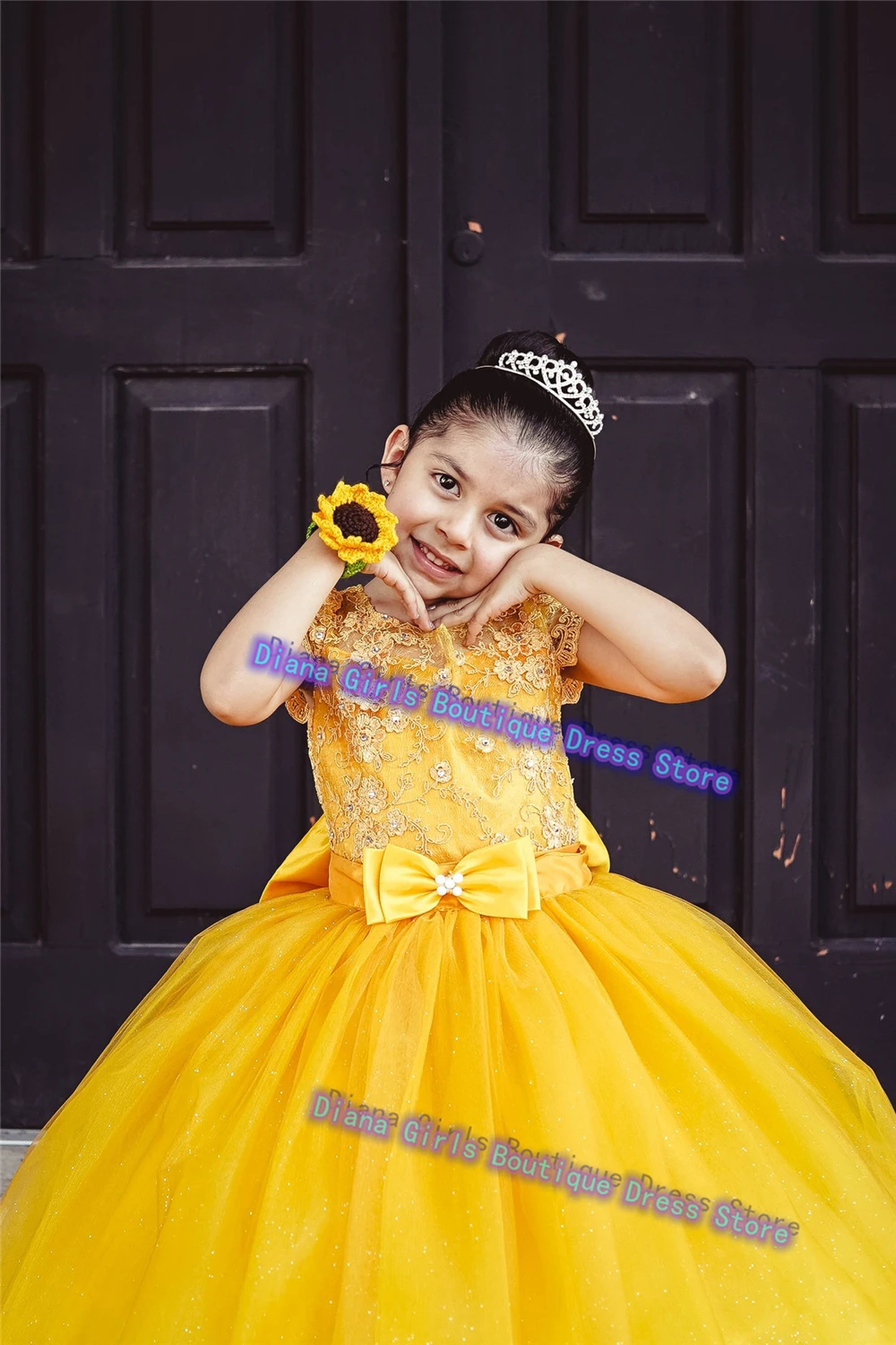 Luxury Yellow Tulle Puffy Layering Flower Girl Dress Quality Applique for Wedding Kids Birthday Party Evening Customise Gowns