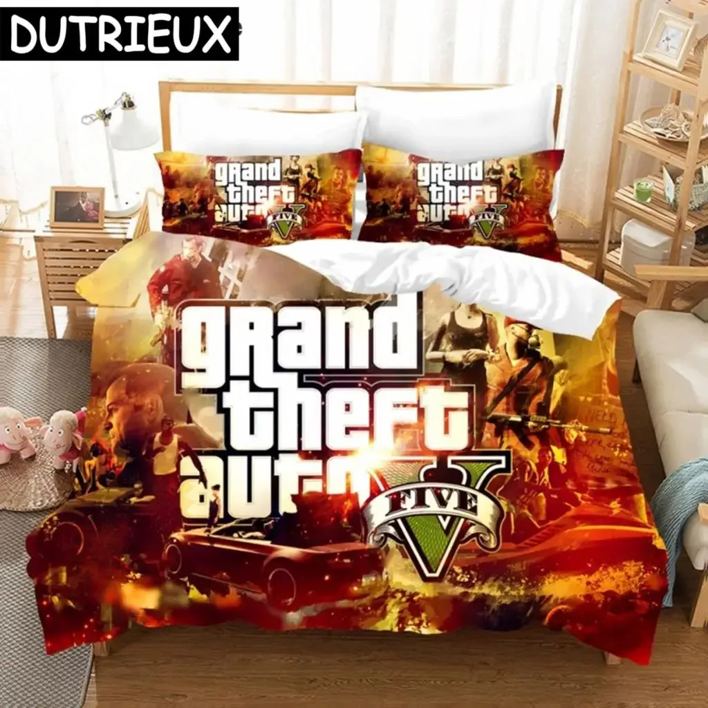 

Game GTA Printed Bedding Set Grand Theft Auto 5 Cartoon Duvet Cover Pillowcase Twin Queen King Size Anime Duvet Cover Bedclothes