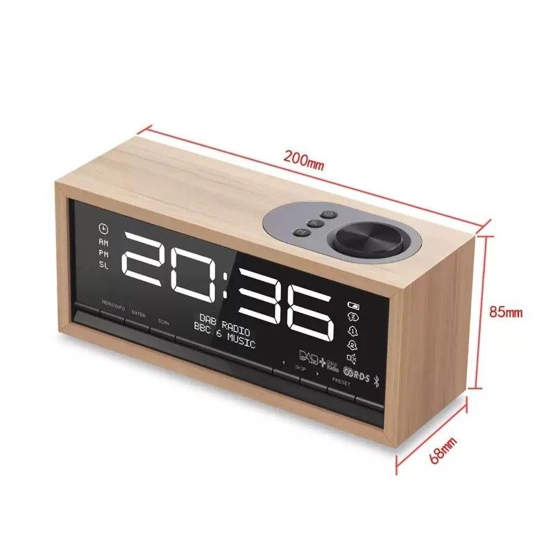 Retro Wooden Bluetooth 5.0 Clock Speaker DAB+ FM Digital Radio Alarm Clock Desktop Digital Display Audio Player view 6