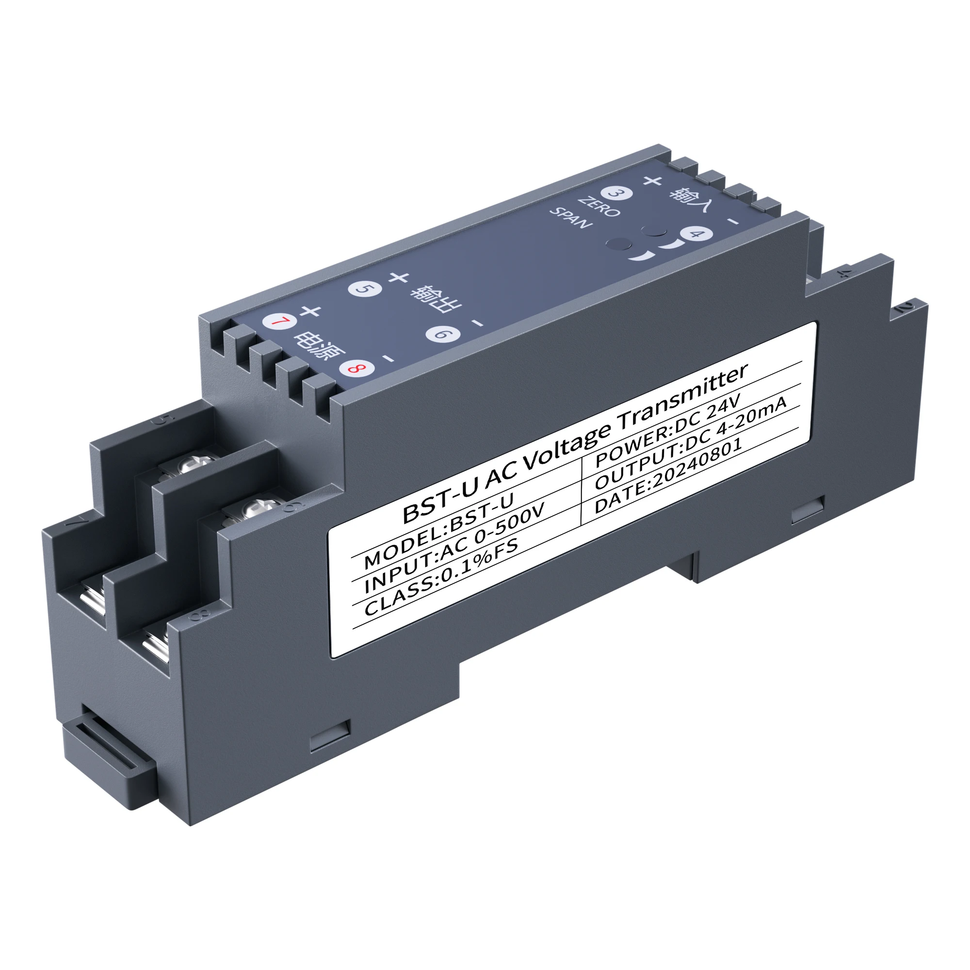 35mm DIN Rail 0-75V 0-100V 0-300V AC Voltage Transducer 4-20mA 0-10V RS485 Output  AC 0-800V 0-1000V Voltage Signal Converter