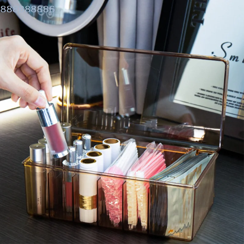 

[B]Transparent Phone Case False Eyelash Organizer Storage Box With Cover Home Desktop Plastic Manicure Storage Basket With Lid