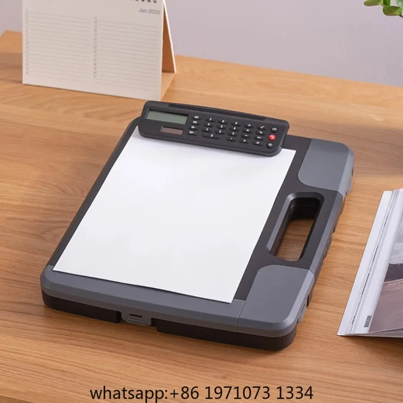 【Sale】A4 Clipboard with Storage Box w/ Calculator Nursing File Folder Organizer Folio for Pen/Paperclip w/ Handle for Teacher