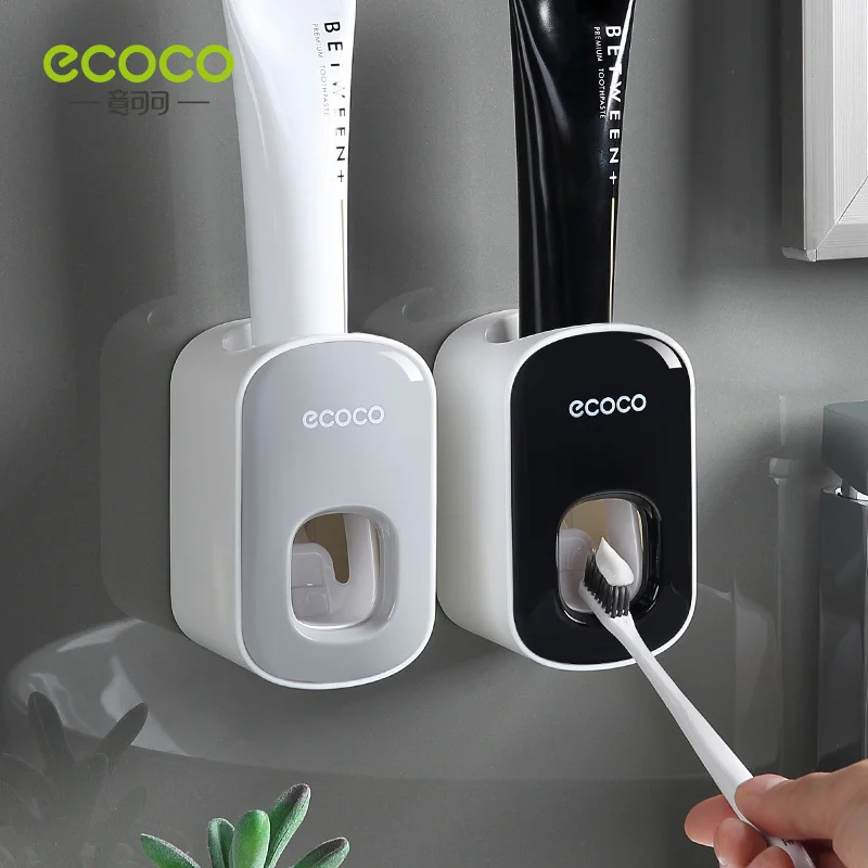 ECOCO Creative Automatic Toothpaste Dispenser Squeezer Bathroom Nail Free Wall Hanging Double Squeezing Position Wall Mount