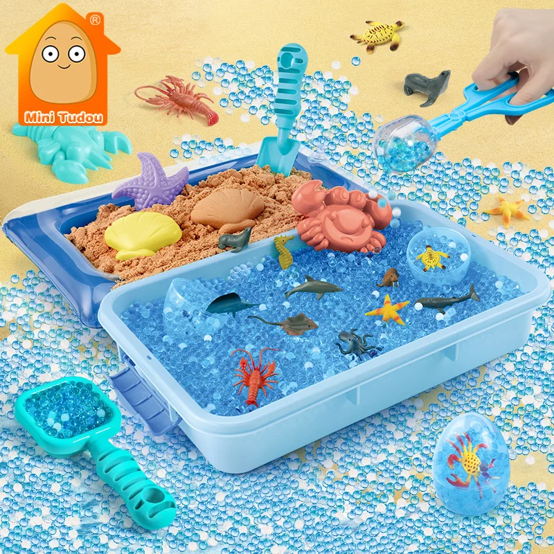 Montessori Toys Play Ocean Amimal Model Sand Gel Water Ball Beach Set Indoor Dynamic Color Sand Kit Educational Toy For Children