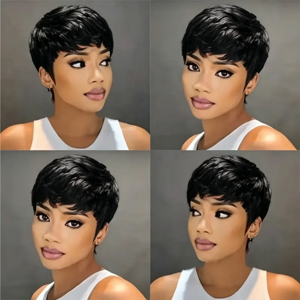 12A 200% Density Straight Wig Pixie Cut Wig Full Machine Made Wig Bob Wig Human Hair Wigs For Women Pre Plucked ANNIYE Hair