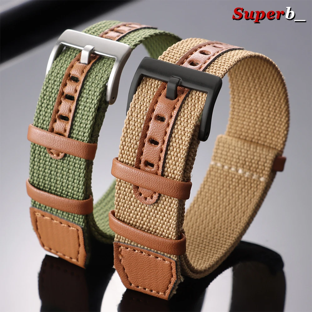 Correa de reloj de cuero y nailon acanalado de 20mm y 22mm para Hamilton Khaki Field, correa deportiva para hombre, pulsera suave en verde, negro, gris y azul