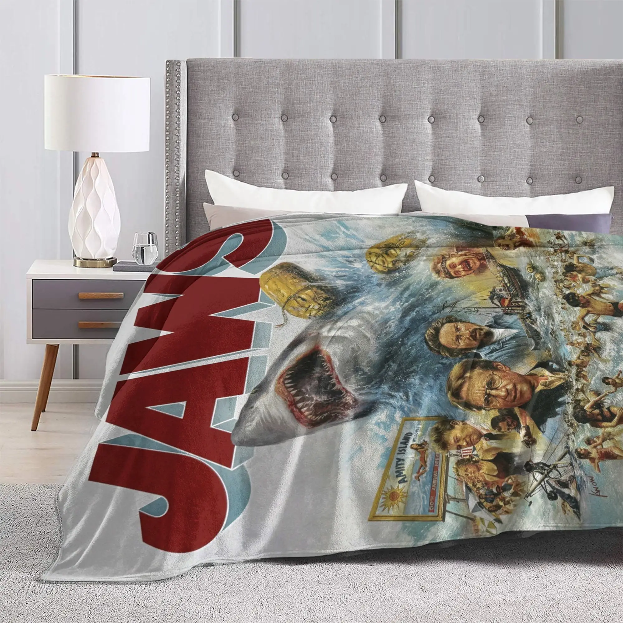 Jaws Shark Wool Blankets 80s Movie Awesome Throw Blanket for  Sofa Bedding Lounge 150*125cm Bedspreads