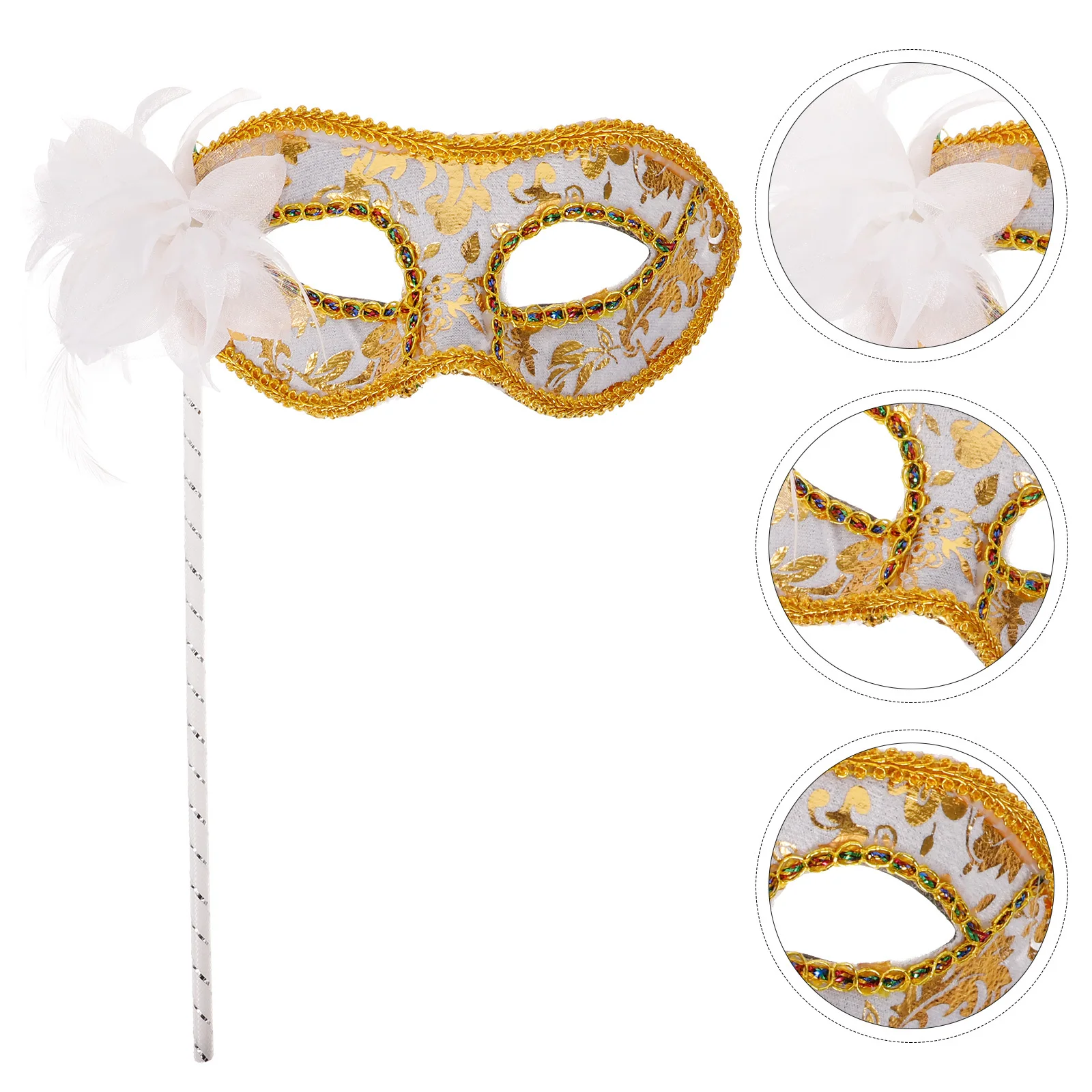 

Luxury Handheld Masquerade Mask with Stick Sparkling Edge for Adult Costume Party Halloween Prom Dancing Event