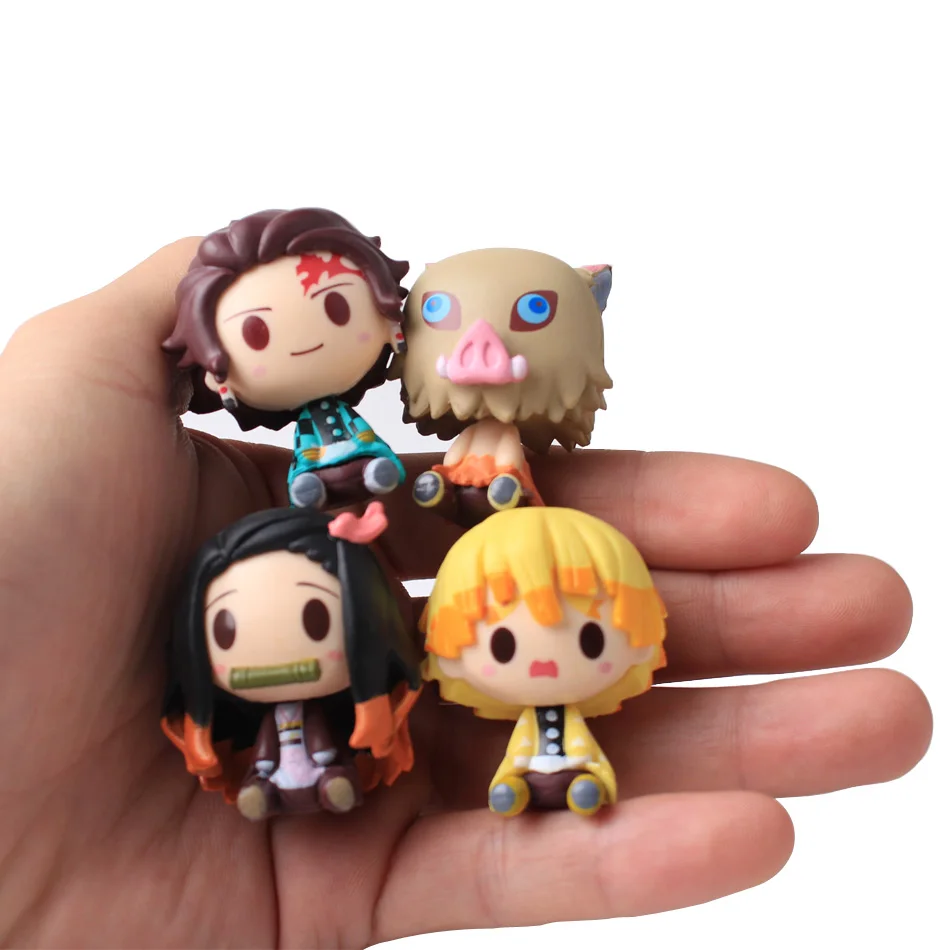 4pcs/set Anime Demon Slayer Kimetsu No Yaiba Figure Q Posket Kamado Tanjirou Kamado Nezuko Agatsuma Figure Toys 4-5cm