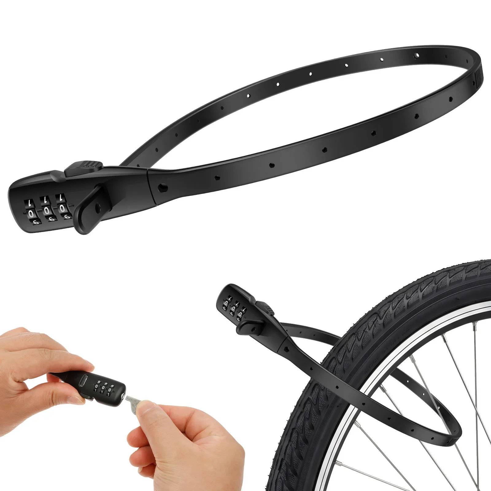 3 Digit Combination Bike Zip Tie Lock 53cm Long Steel Core Anti Theft Anti Scratch Portable for Scooter Luggage Camping Stroller