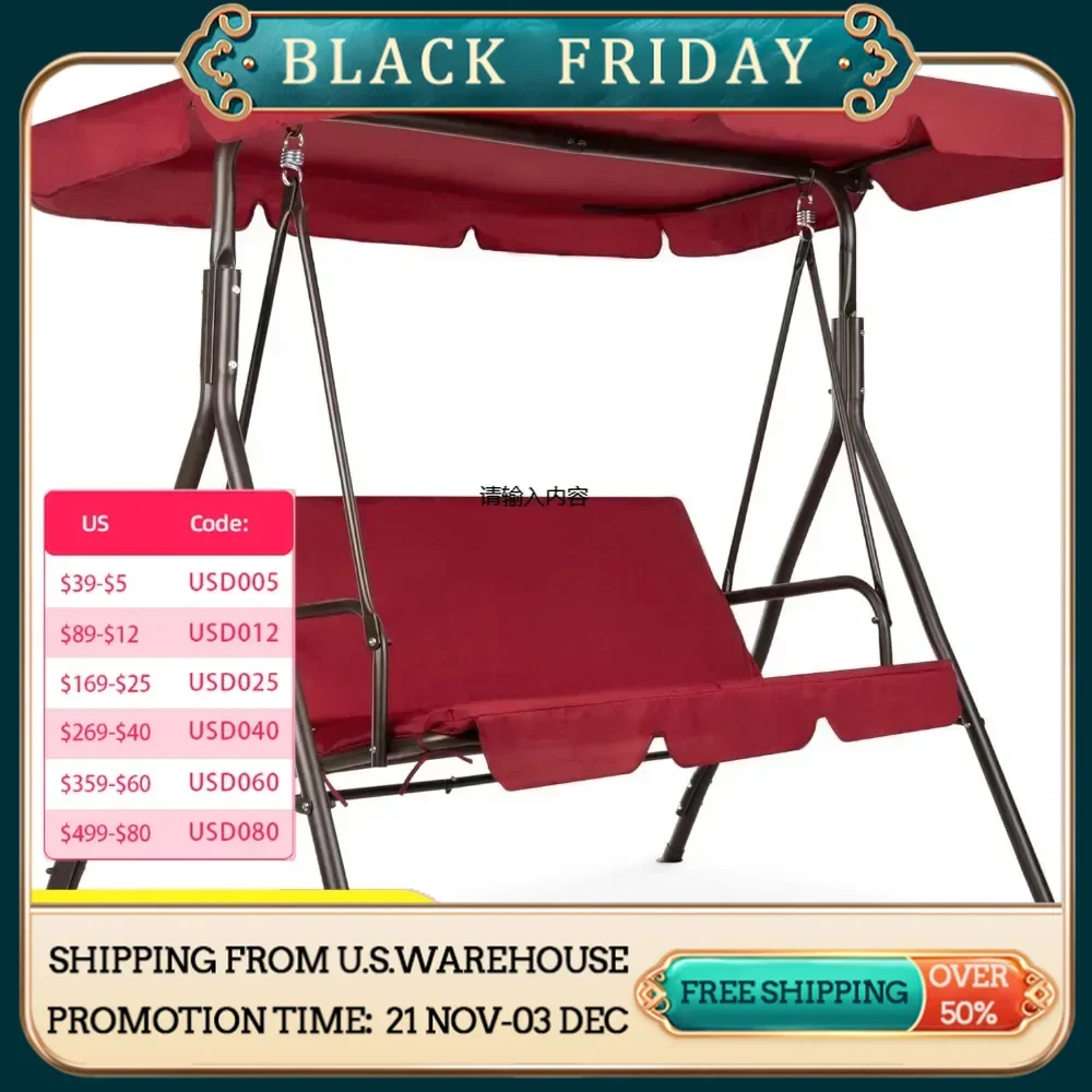 2 Person Outdoor Terrace Swing Chair, Backyard with Convertible Awning, Adjustable Awning, Removable Cushion for Garden