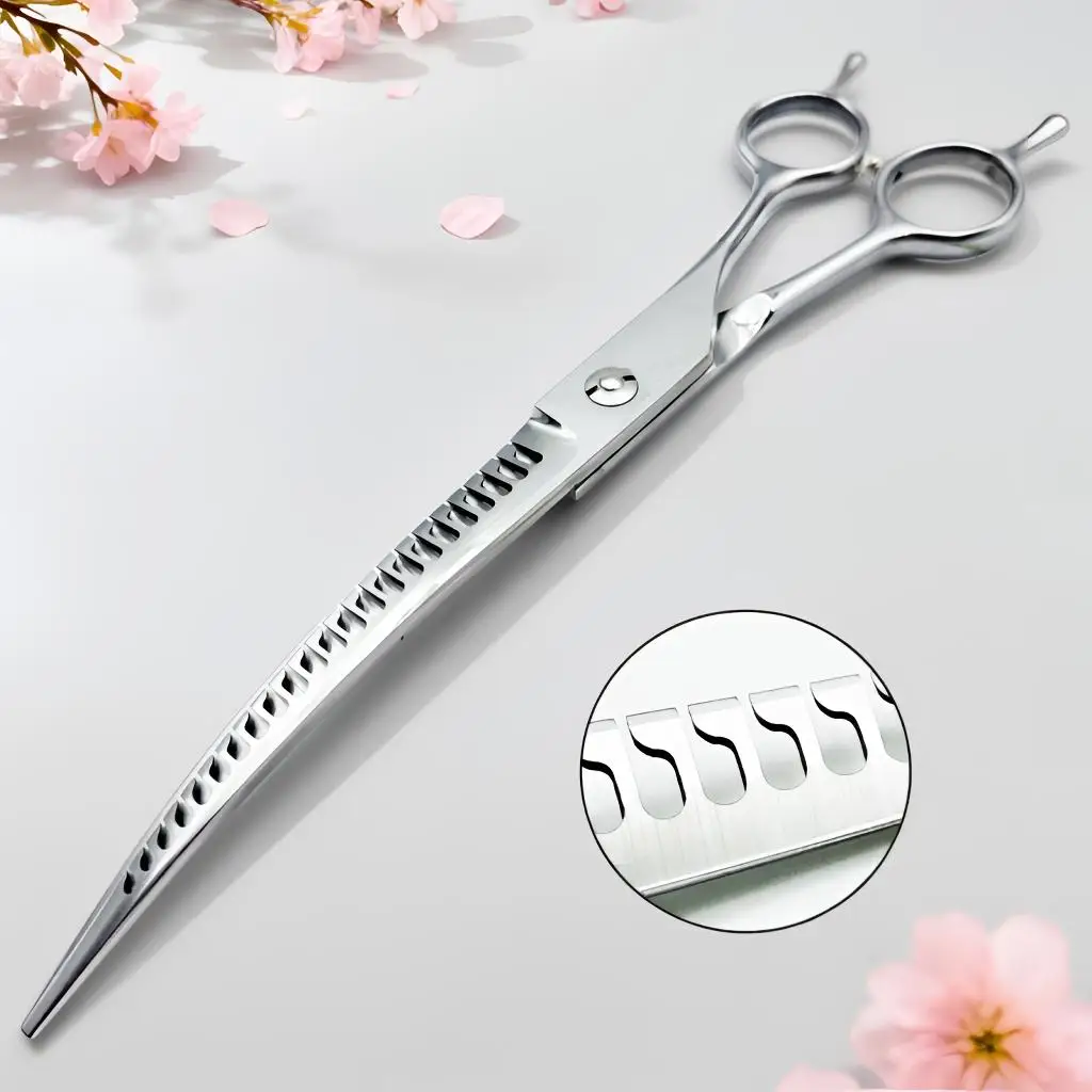 

wingsbro 8 inch dog curved shark scissors, pet grooming thinning scissors,dog grooming and hair trimming tool
