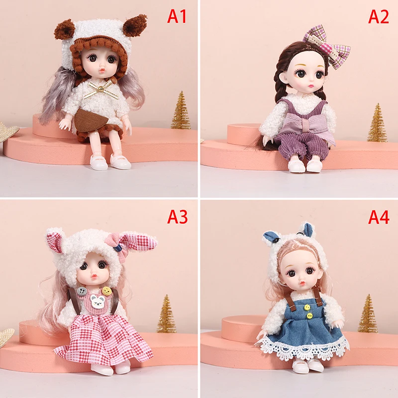 1/12 Fashion Doll 16cm Mini Movable Joint Dolls Cute 3D Big Eyes DIY Doll With Clothes Can Be Dress Up For Girl Birthday Gifts