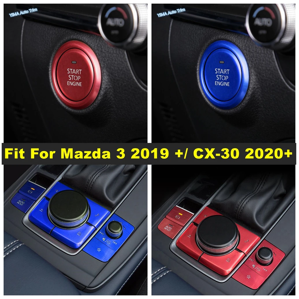 

Metal Car Engine Start Stop Button Ignition Shift Gear Panel Cover Trim For Mazda 3 2019 - 2023 / CX-30 2020 - 2024 Accessories