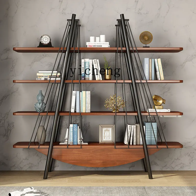 

XL bookshelf simple against the wall living room solid wood bookcase wrought iron floor bookshelf wall