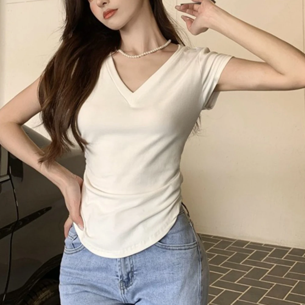 Comfortable Stylish T-Shirt Fashionable Casual Fashion Tee 2XL Women's Summer Top Lightweight Summer Wear Simple Solid Color Top