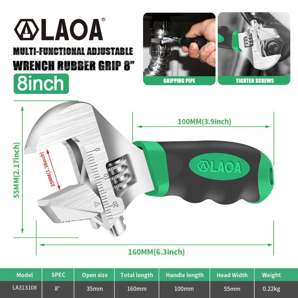 LAOA Short Shank Wrench Multi-function Adjustable Spanner Narrow Space Mini Wrench