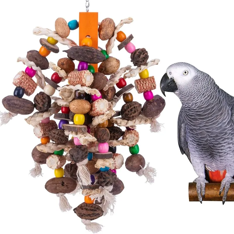 Large Parrot Bird Chewing Toys-Natural Nuts Corn Parrot Tearing Toy-Wooden Bird Cage Toy