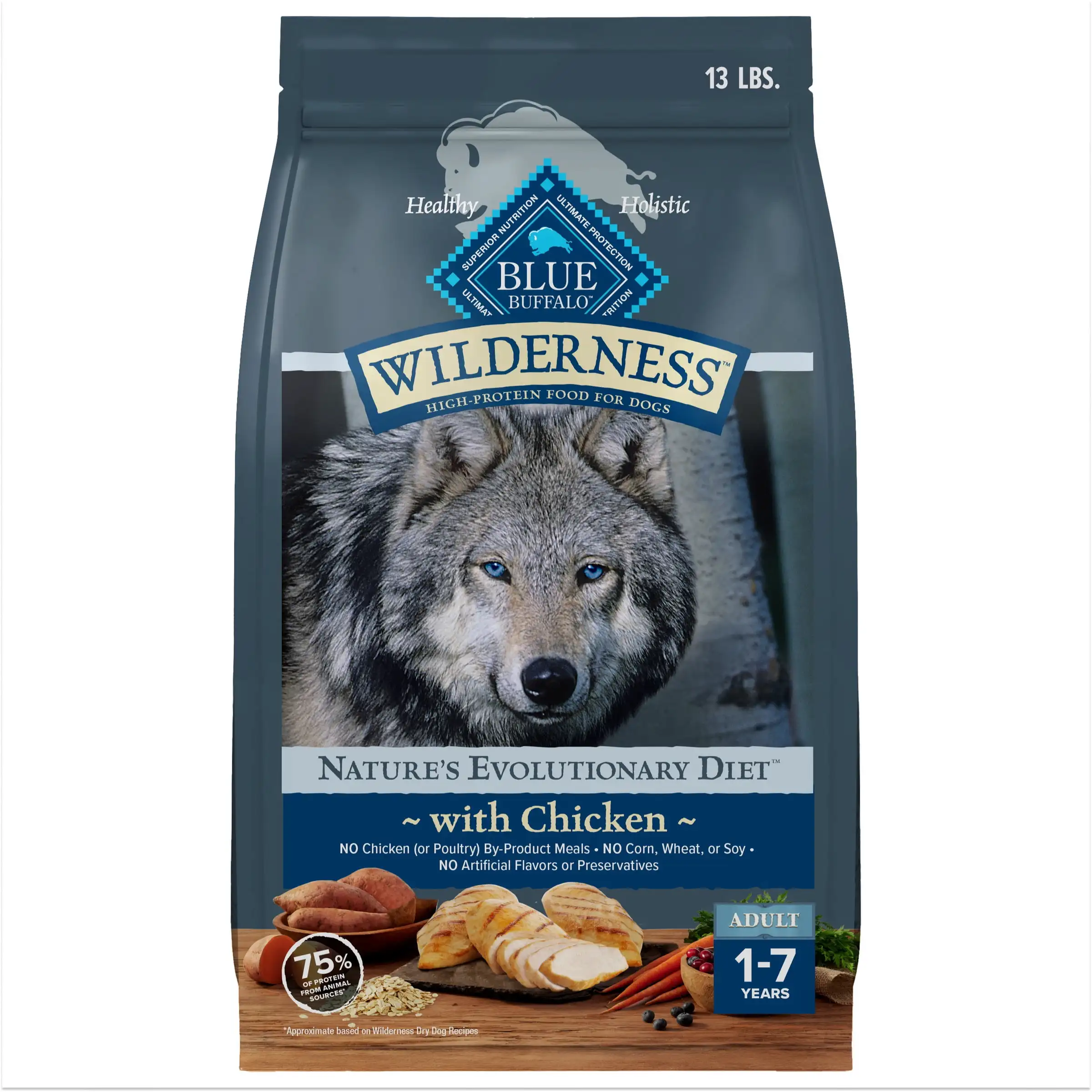 

Wilderness Natural High-Protein Adult Dog Dry Food, Chicken Recipe, 13-lb