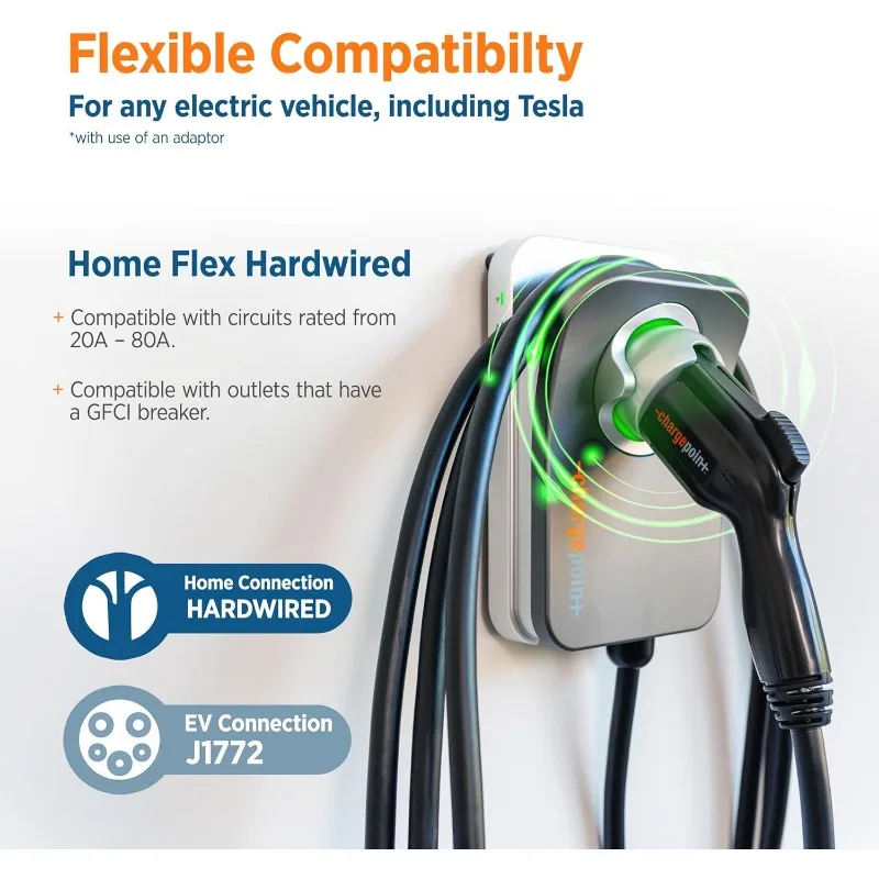 Home Estação de carga rápida Flex-Hardwired EV, Nível 2, Carregador J1772, Equipamento de carregamento compatível