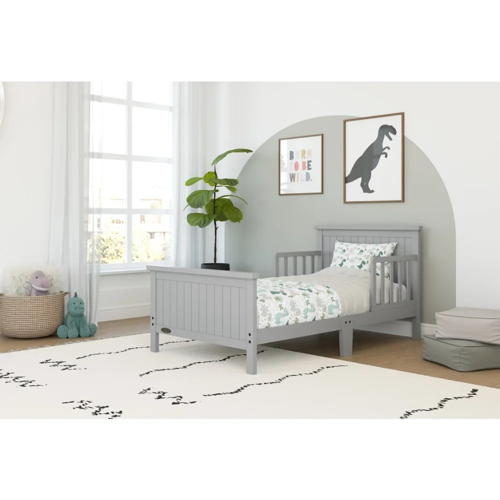 

Graco Bailey Wood Single Toddler Kids Bed, Guardrails Included Pebble Gray