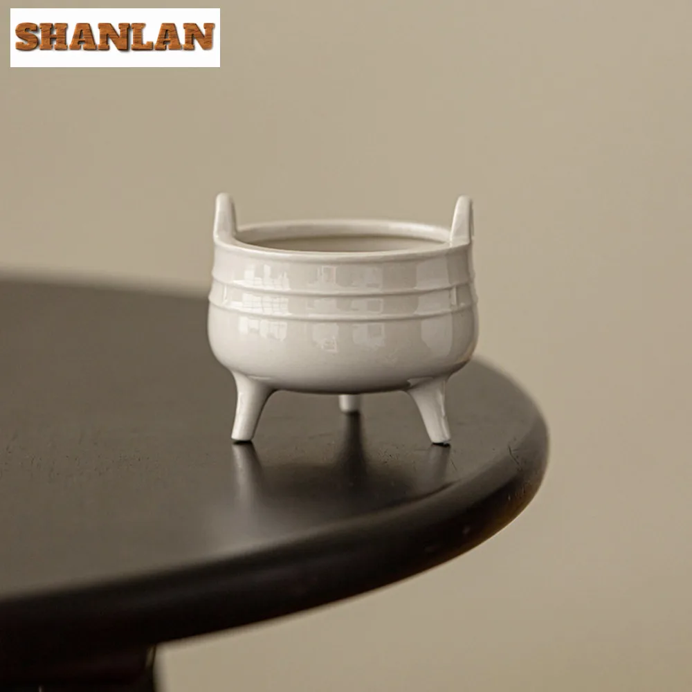 Retro Grass Wood Gray Tripod Incense Holder Japanese Three Legged Incense Waterfall Scented Aromatic Candles Tea Item Decoration