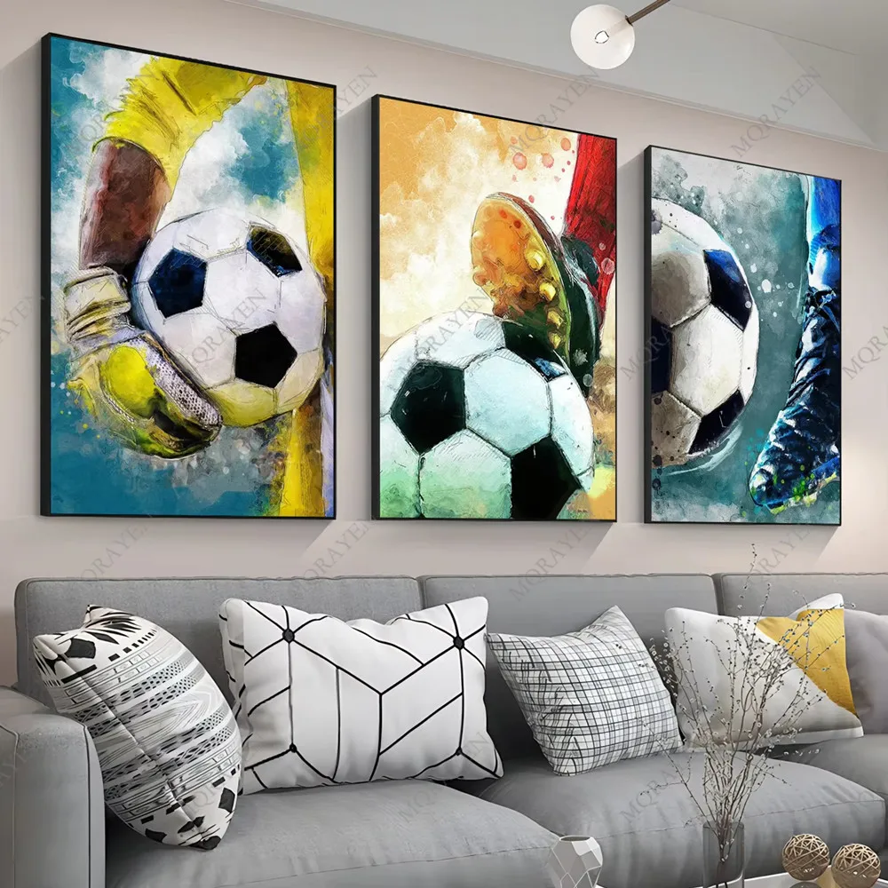 Affiches de football en aquarelle, impressions sur toile, peintures modernes de joueurs de football, images murales, cadeau pour garçon, décoration de salon, Cuadros