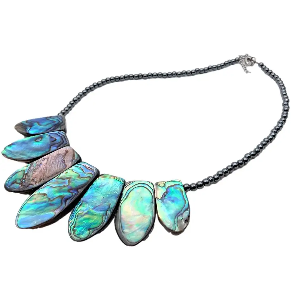 

KKGEM Natural 32-50mm Abalone Shell Black Hematite Handmade Choker Necklace