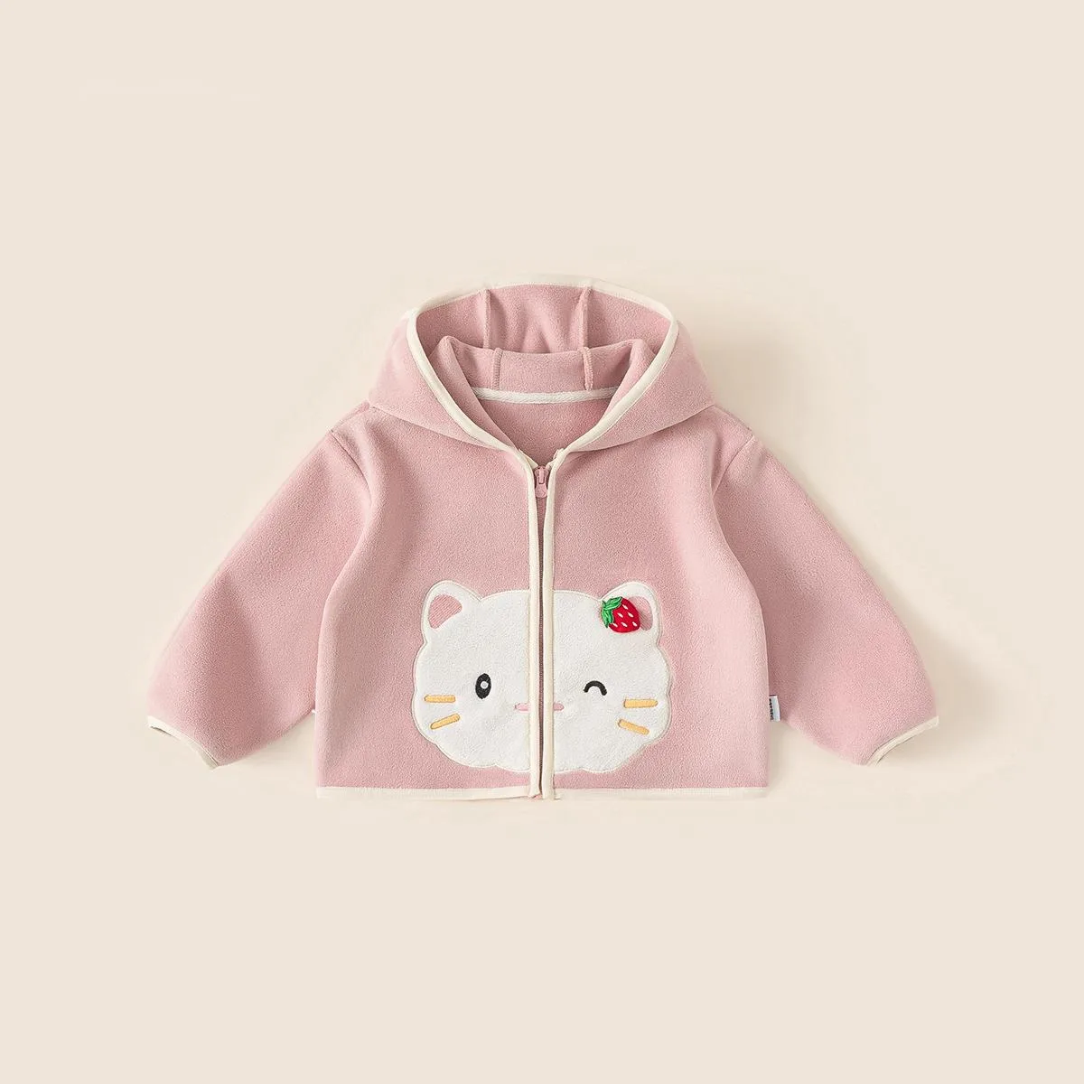 

Autumn Winter Children Jackets 1-10Y Girls Hooded Warm Fleece Pink Zipper Cartoon Coats Korean Toddler Outerwear Kids Clothing