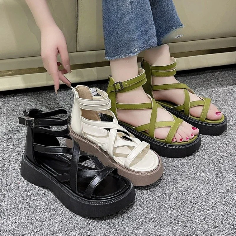 2024 Hollow Women\'s Casual Comfort Sandals Women\'s Open Toe Lace Flat Sandals Thick Heel Wedge Shoes