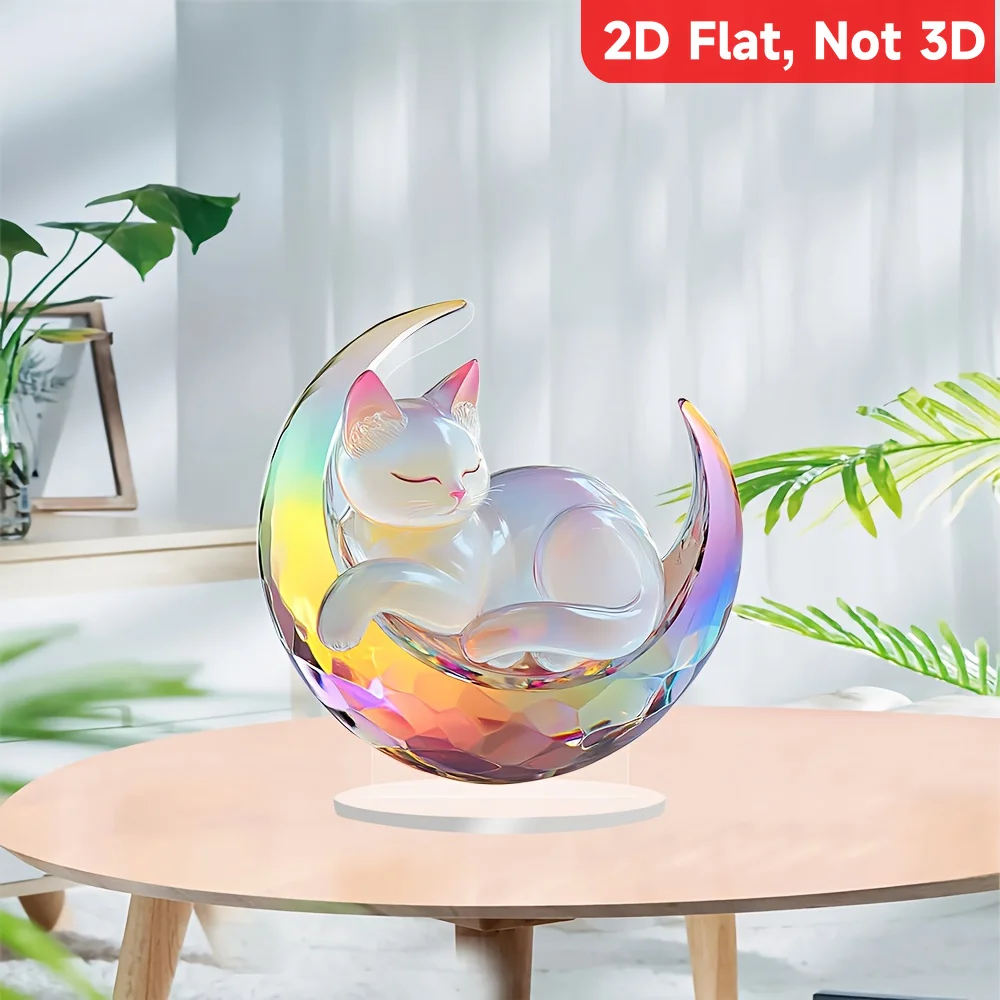 Adorno de gato de cristal de ensueño plano 2D, regalo de aniversario, decoración del hogar multifuncional, ideal para el día de San Valentín, 1 ud.