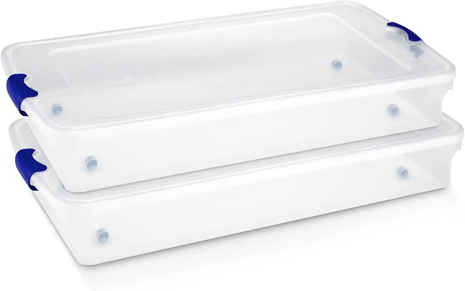 

Набор из 2 прозрачных пластиковых контейнеров для хранения под кроватью с крышками, 60 кварт, синяя защелка - Штабелируемый органайзер для обуви, сумок, одежды