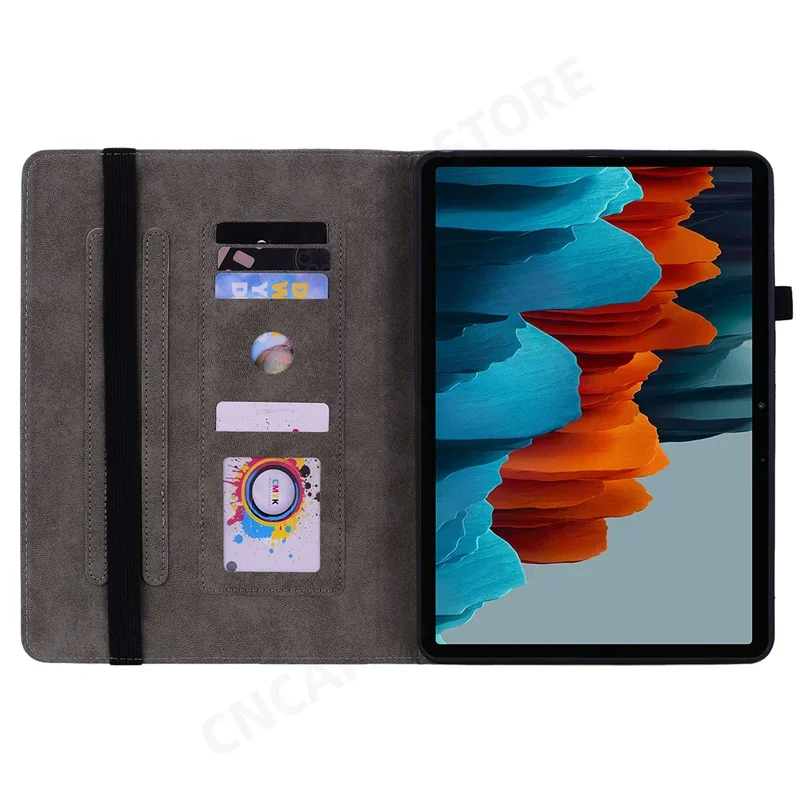 Flores Em Relevo Funda Flip Capa Do Livro, TPU Voltar Shell para Samsung Galaxy Tab S7, 11 "Tablet Case, SM-T870, SM-T875, SM-T876B