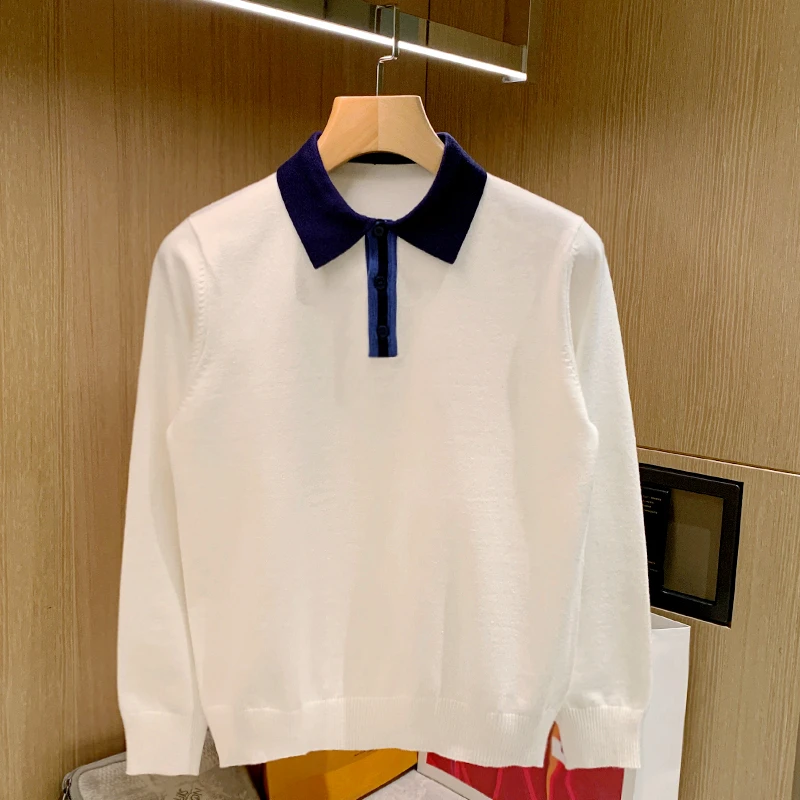 

Korean Faion Men's Knitted irt Long Sve Color Blo Collar Autumn Winter New Sle Ele Young Busin Casual