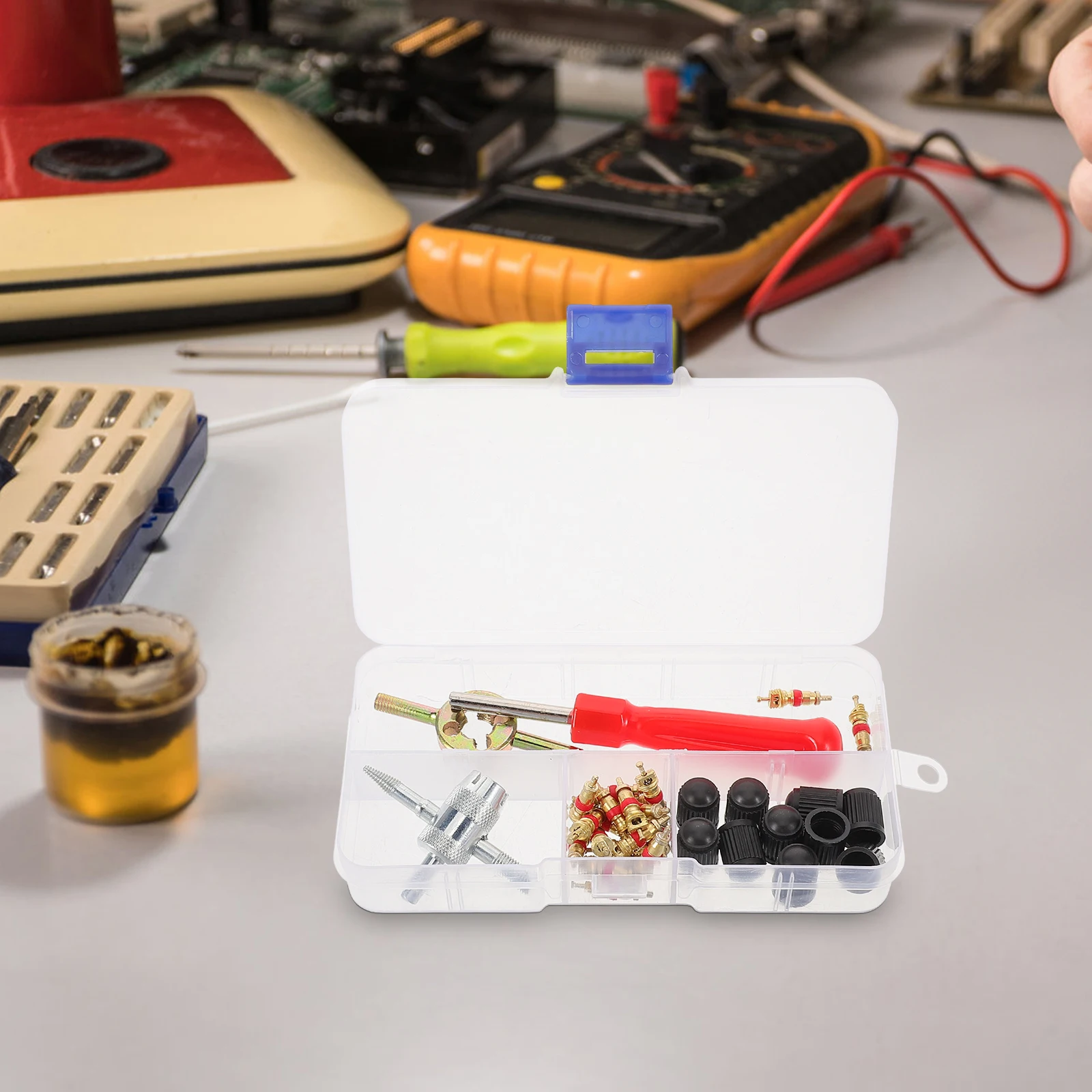 

1 set Valve Core Removal Tool Tire Repair Kit Copper Cores Stem Replacement Plastic Puller Rod Tire Tools Screw Plugs Car