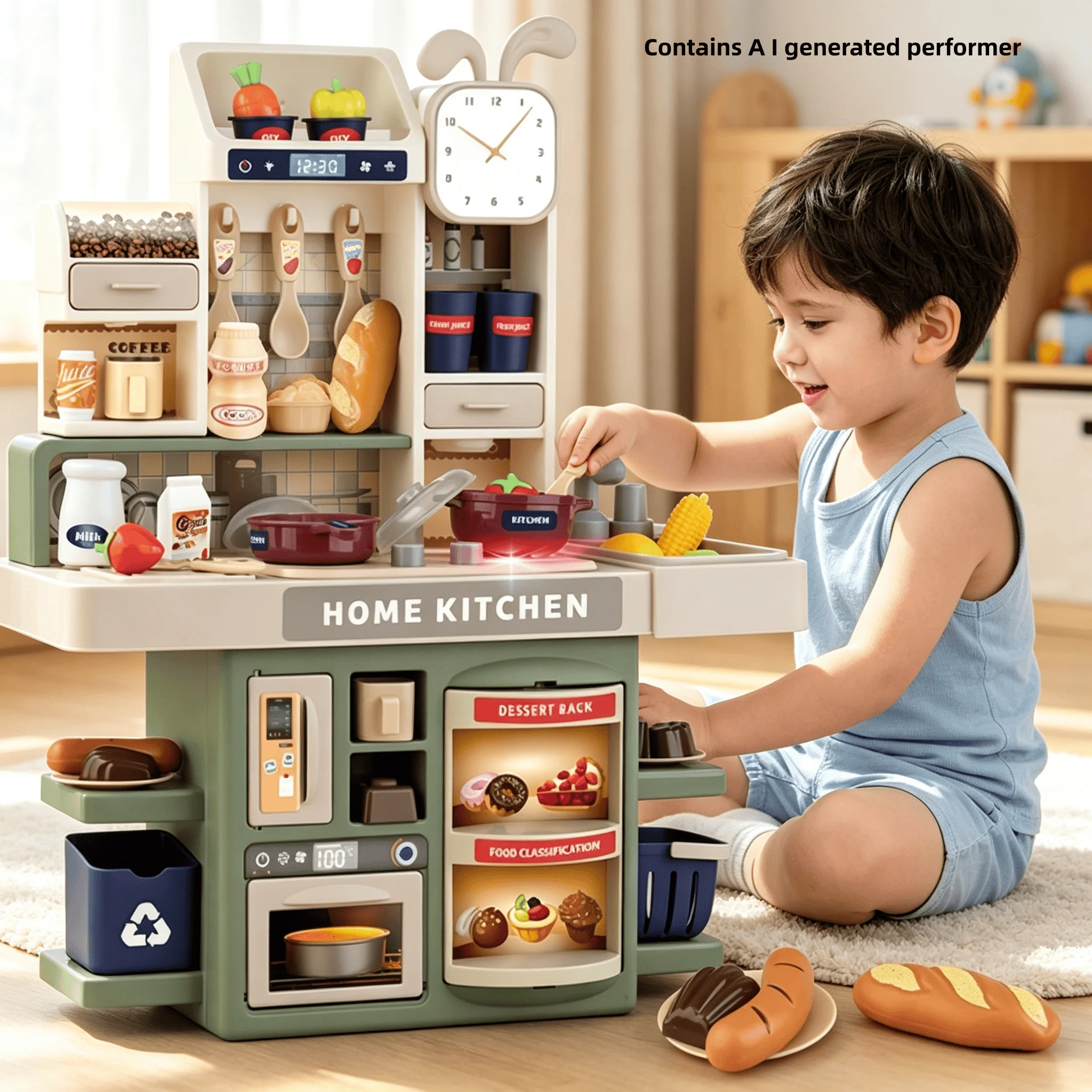 Children Kitchen Toys Set Simulated Tableware Kitchen Counter Play Set with Lights Spray DIY Toy for Girls Kids Birthday Gifts