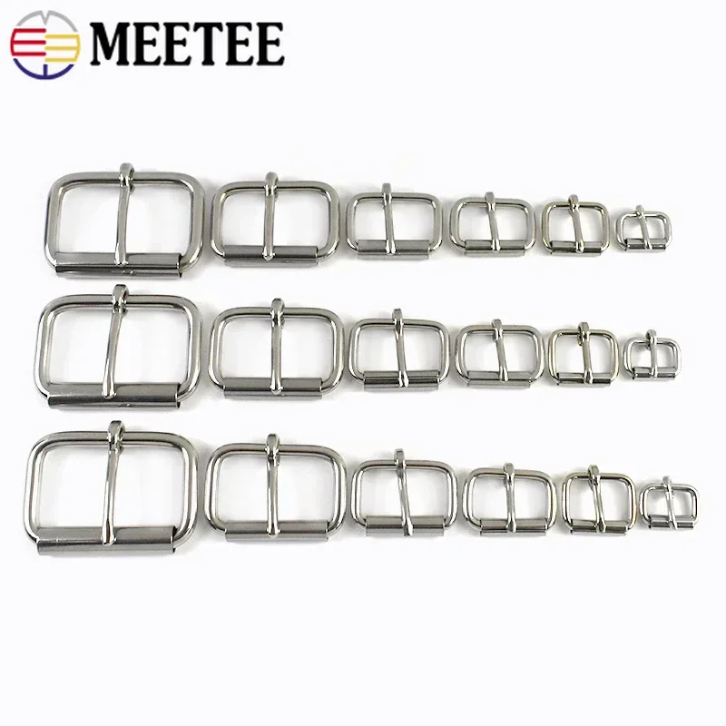 3/5Pcs Meetee 16-50mm Stainless Steel Roller Pin Buckles for Bag Strap Webbing Metal Belt Buckle