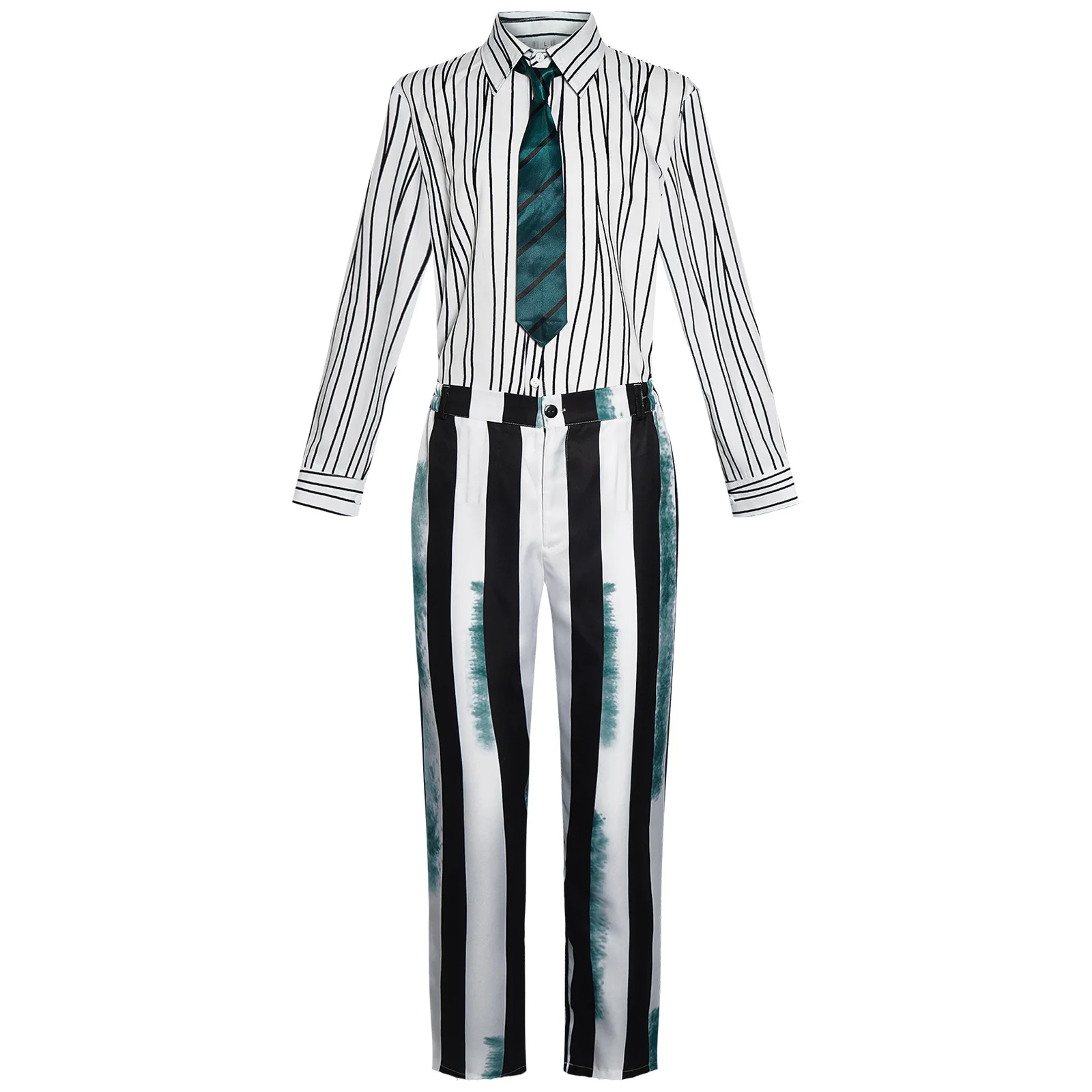 Infernal mage cosplay costume, Beetle juice, Michael Keaton green black and white striped cosplay stage performance costume