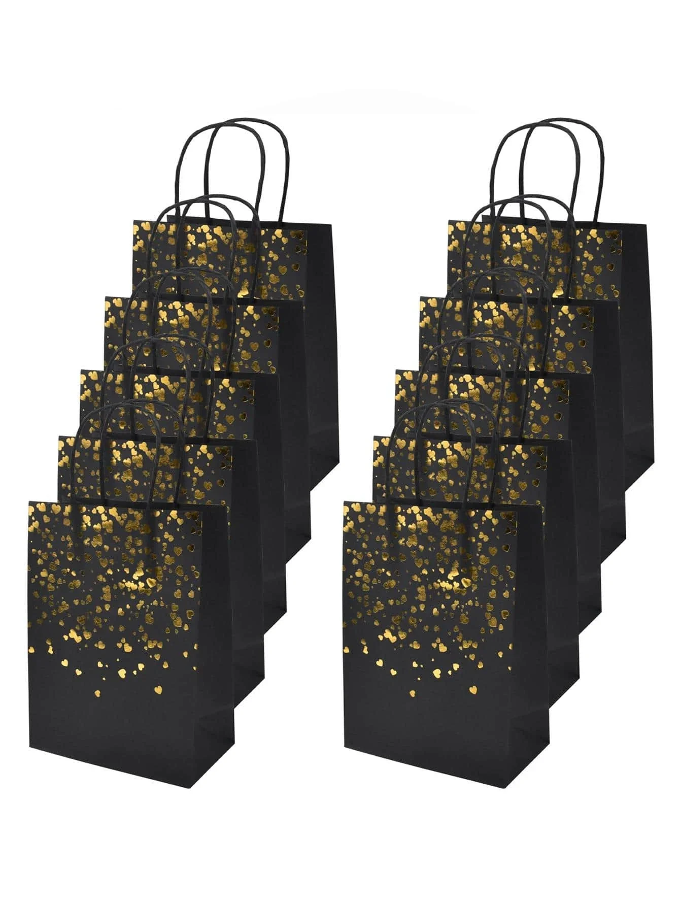 

12pcs Small Black Kraft Paper Bag (8.27*5.91inch), Bronzing Gift Bag With Handle For Parties, Shopping, Birthday, Wedding Box