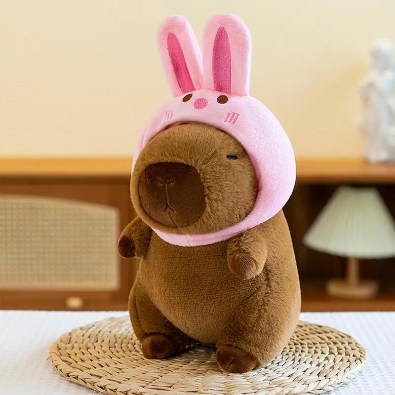 Capybara Plush Cute 7X Animals Toy Capybara Plushies 9Inch Dressup Capybara Plush Pillow Includes 1 X Bunny Hat 4 X Cloth 2 X