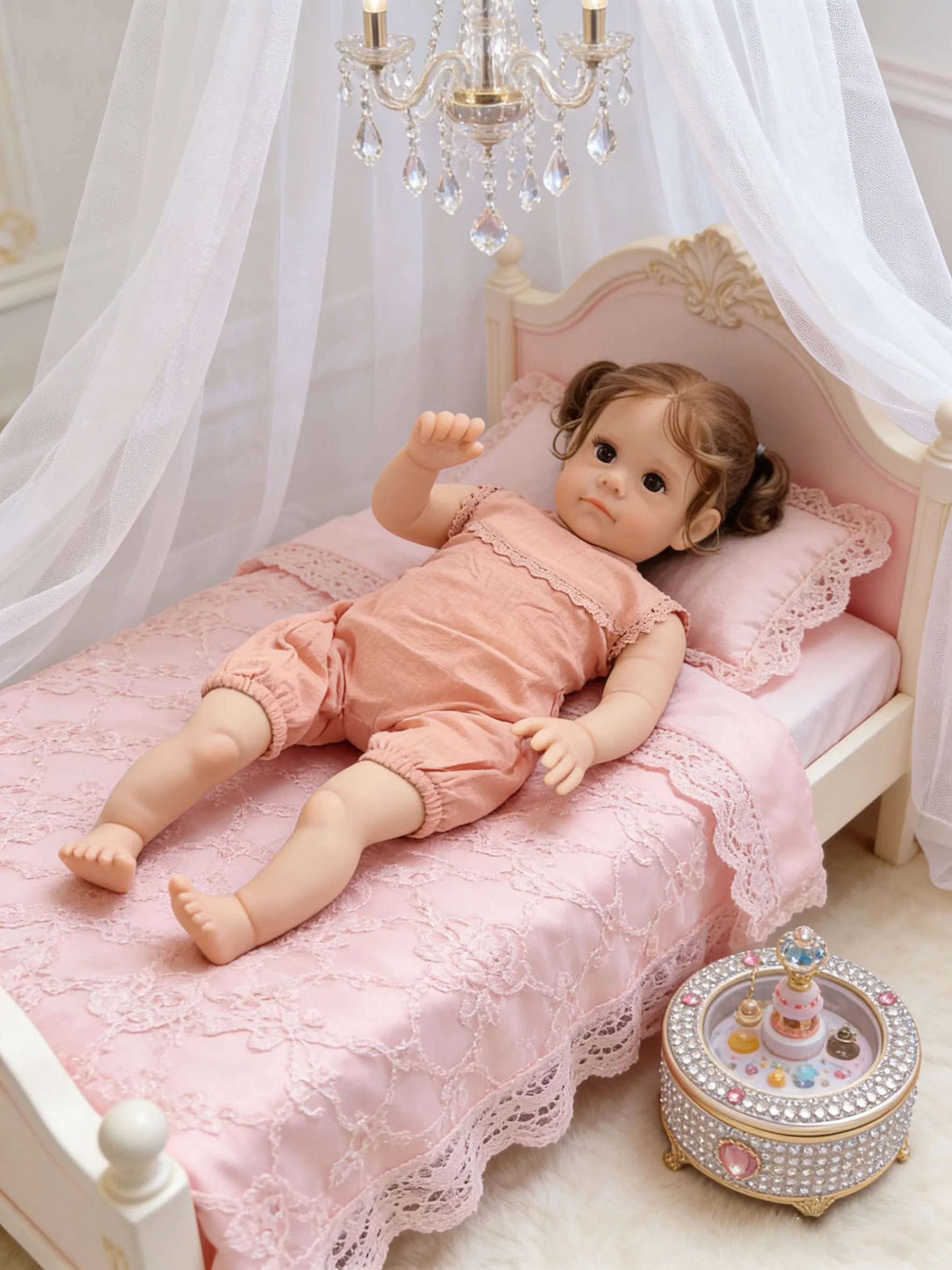 22 pollici Panno Corpo Neonato Maggi Capelli radicati a mano Strati multipli Pittura Pelle con vene visibili Realistica bambino Reborn Doll