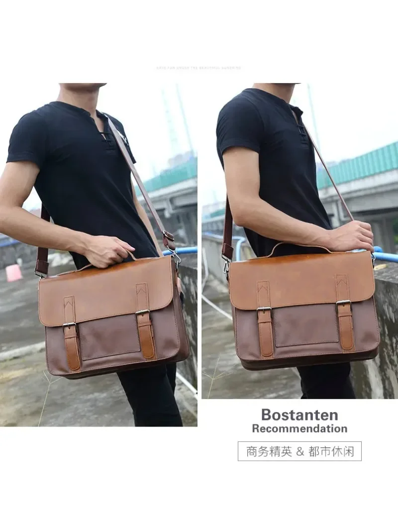 Sac à Main Rétro en Cuir PU pour Homme, Fourre-Tout Vintage, Étui à Bombes, Business, Bureau, Ordinateur Portable, Sacoche Décontractée