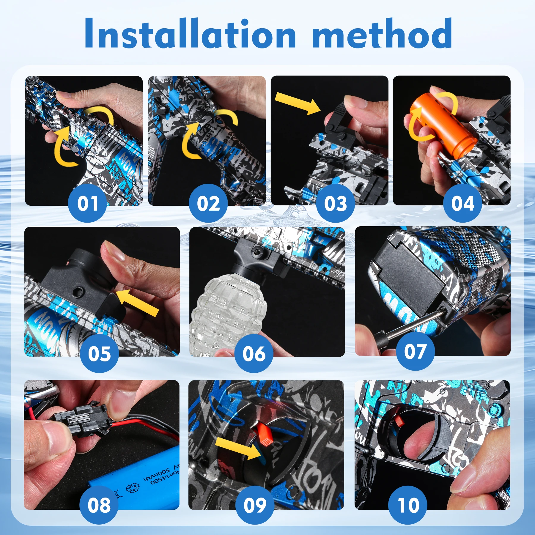 مسدس لعبة كرة جل كهربائي M416، متعة الصيف في الهواء الطلق، عالي السرعة قابل لإعادة الشحن، معدني، ألعاب حمام السباحة/الشواء العائلية (بدون رصاصات)