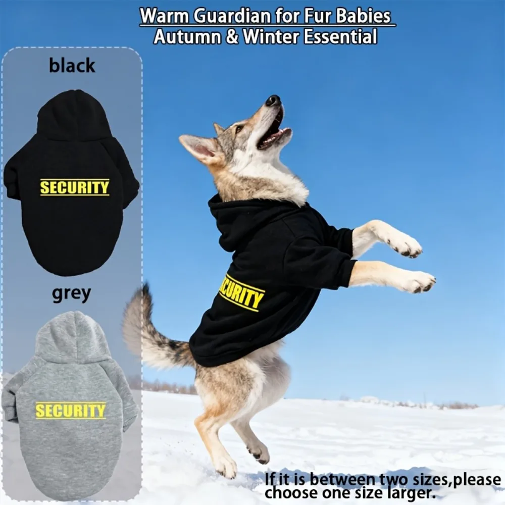 Pet Hoodie for Medium To Large Dogs | Classic Black with Yellow SECURITY Print, Fleece-Lined for Warmth and Breathability