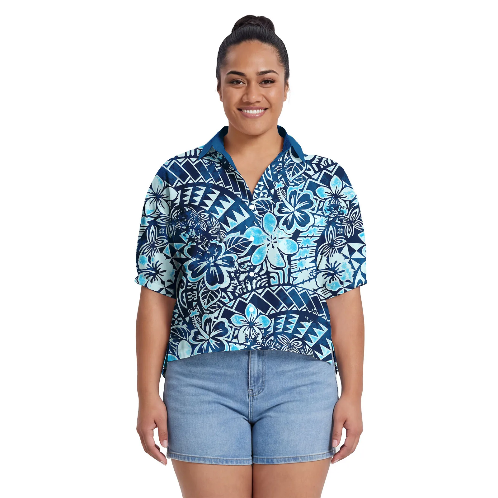 Monstera Leaf Logo Design Custom Print Clothes Samoan Casual Ladies Wear Shirts Polynesian Beach Plus Size Women's Tops Hawaiian