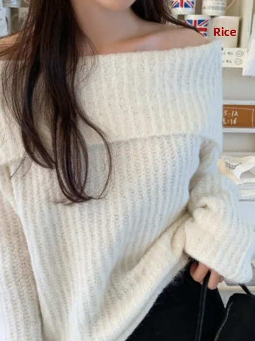 Coreano Sle Lazy Sle One oulder Long Sve Maglione lavorato a maglia da donna Inverno Faion Caldo allentato Dimagrante oulder Esposizione...