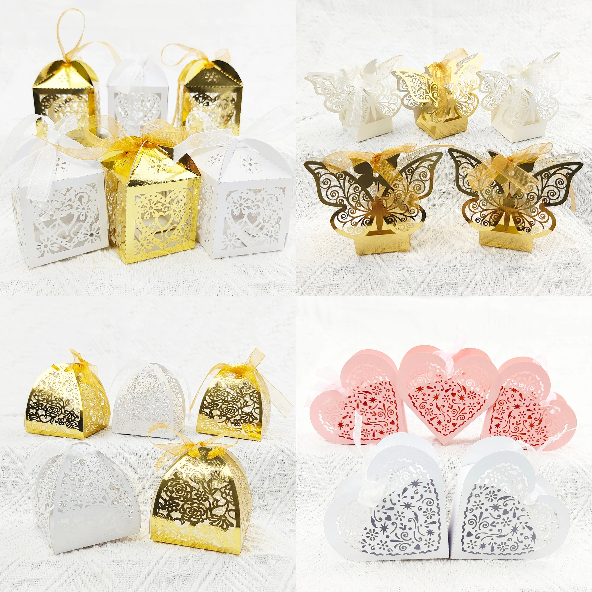 Caja de dulces rosa de 10 piezas, caja de regalo de San Valentín, rosa, oro blanco, recuerdos de boda, caja de Chocolate con corazón de cinta, suministros de fiesta de boda